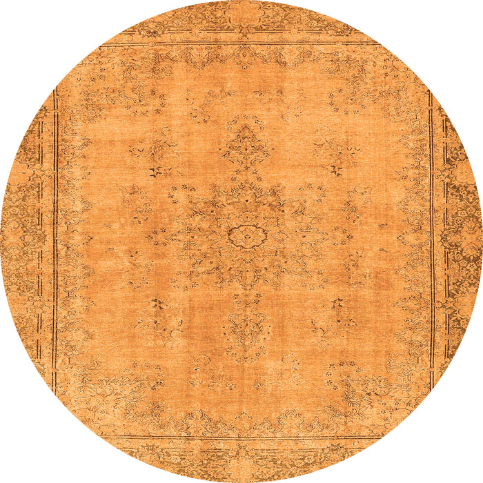 Round Machine Washable Oriental Orange Modern Area Rugs, wshabs5678org