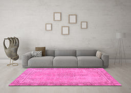Machine Washable Oriental Pink Modern Rug in a Living Room, wshabs5678pnk