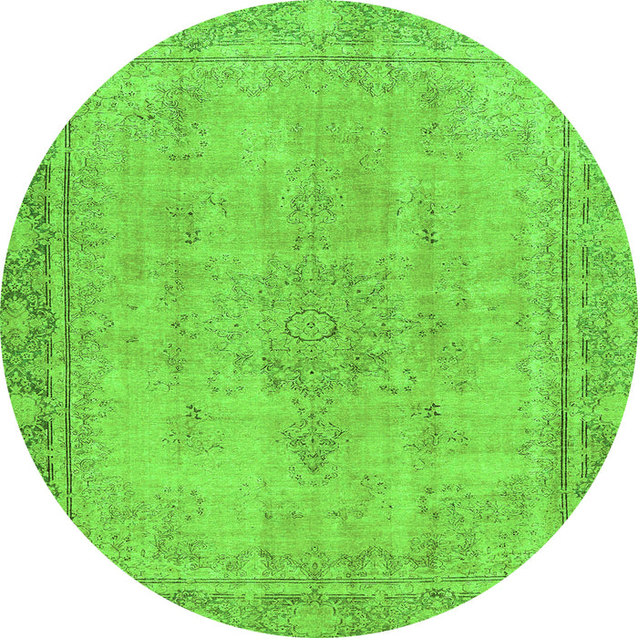 Round Machine Washable Oriental Green Modern Area Rugs, wshabs5678grn