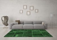 Machine Washable Patchwork Emerald Green Transitional Rug, wshabs567emgrn