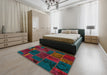 Abstract Carbon Red Patchwork Rug in a Bedroom, abs567