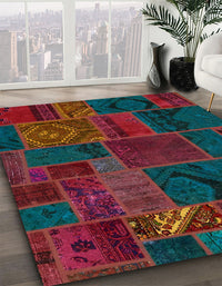 Abstract Carbon Red Patchwork Rug, abs567