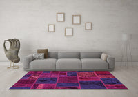 Machine Washable Patchwork Pink Transitional Rug, wshabs567pnk