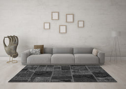 Machine Washable Patchwork Gray Transitional Rug in a Living Room,, wshabs567gry