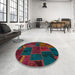 Round Machine Washable Abstract Carbon Red Rug in a Office, wshabs567