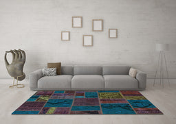 Machine Washable Patchwork Light Blue Transitional Rug in a Living Room, wshabs567lblu