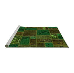 Sideview of Machine Washable Patchwork Green Transitional Area Rugs, wshabs567grn