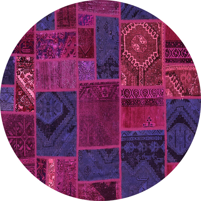 Round Machine Washable Patchwork Pink Transitional Rug, wshabs567pnk