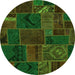 Round Patchwork Green Transitional Rug, abs567grn