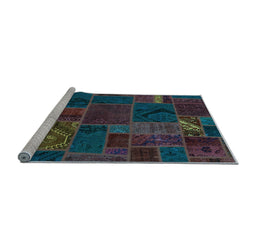 Sideview of Machine Washable Patchwork Light Blue Transitional Rug, wshabs567lblu