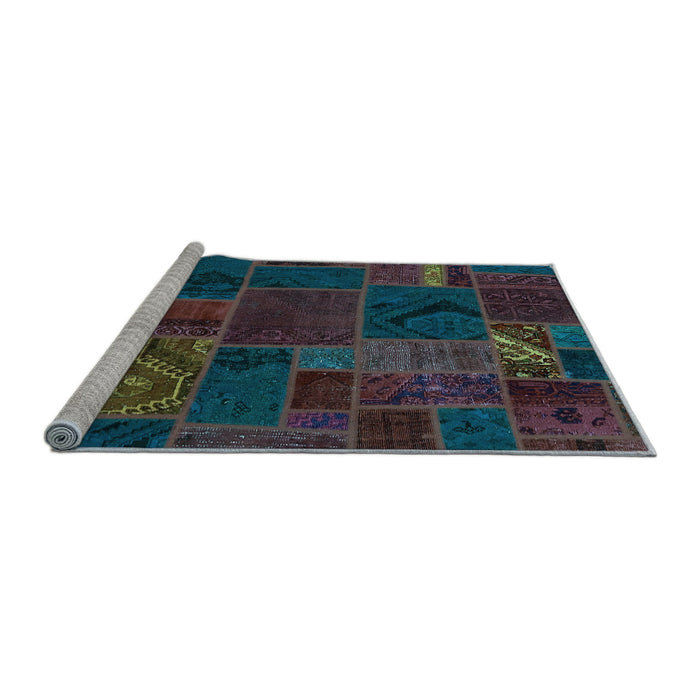 Sideview of Machine Washable Patchwork Light Blue Transitional Rug, wshabs567lblu
