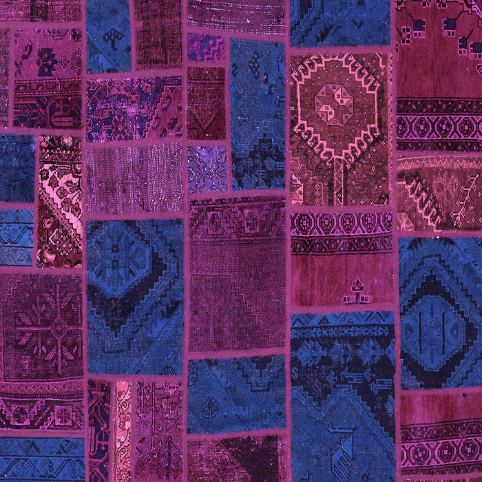 Square Machine Washable Patchwork Purple Transitional Area Rugs, wshabs567pur