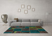 Machine Washable Patchwork Turquoise Transitional Area Rugs in a Living Room,, wshabs567turq