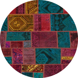 Round Abstract Carbon Red Patchwork Rug, abs567