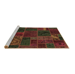 Sideview of Machine Washable Patchwork Brown Transitional Rug, wshabs567brn