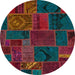 Round Machine Washable Abstract Carbon Red Rug, wshabs567