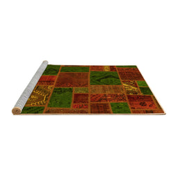 Sideview of Machine Washable Patchwork Yellow Transitional Rug, wshabs567yw