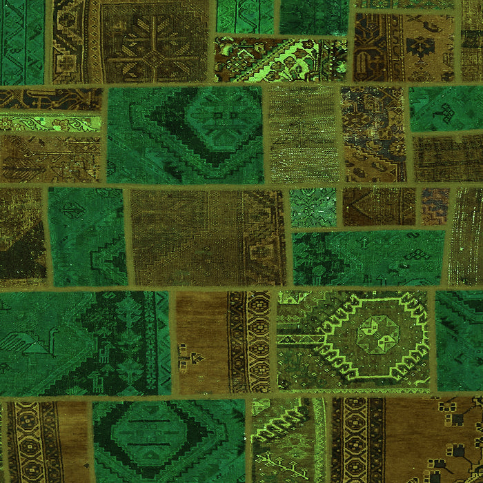 Square Machine Washable Patchwork Green Transitional Area Rugs, wshabs567grn