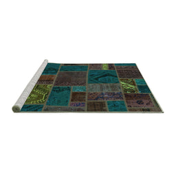 Sideview of Machine Washable Patchwork Turquoise Transitional Area Rugs, wshabs567turq