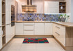 Abstract Carbon Red Patchwork Rug in a Kitchen, abs567