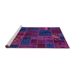 Sideview of Machine Washable Patchwork Purple Transitional Area Rugs, wshabs567pur