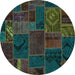 Round Patchwork Turquoise Transitional Rug, abs567turq