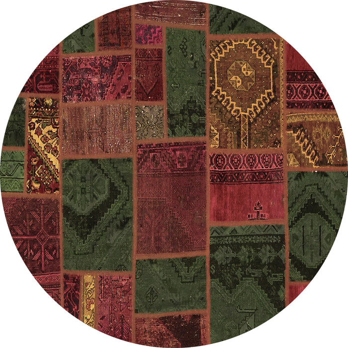 Round Machine Washable Patchwork Brown Transitional Rug, wshabs567brn