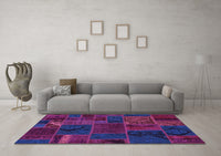 Machine Washable Patchwork Purple Transitional Rug, wshabs567pur