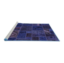 Sideview of Machine Washable Patchwork Blue Transitional Rug, wshabs567blu