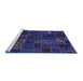 Sideview of Machine Washable Patchwork Blue Transitional Rug, wshabs567blu