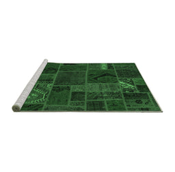 Sideview of Machine Washable Patchwork Emerald Green Transitional Area Rugs, wshabs567emgrn