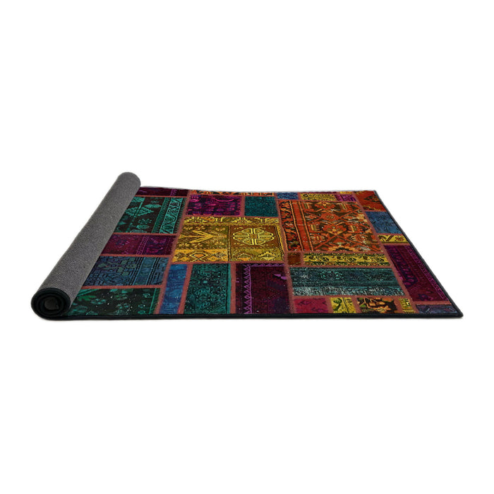Sideview of Abstract Coffee Brown Patchwork Rug, abs568