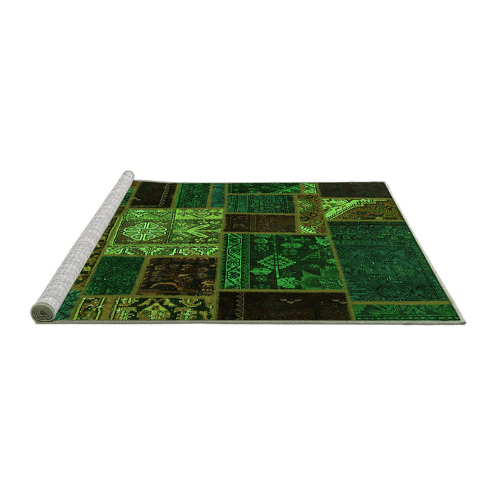 Sideview of Machine Washable Patchwork Green Transitional Area Rugs, wshabs568grn