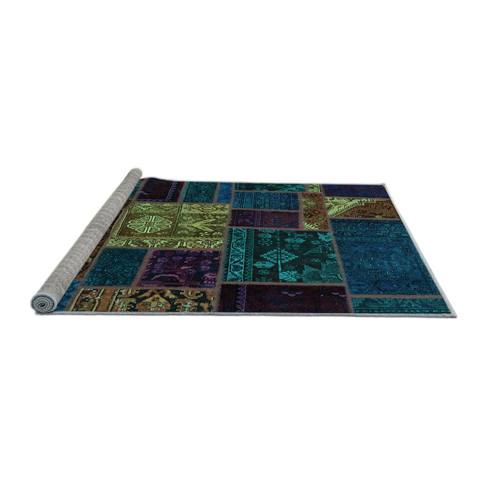 Sideview of Machine Washable Patchwork Light Blue Transitional Rug, wshabs568lblu