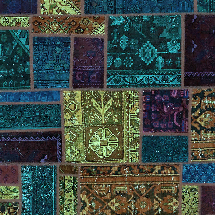 Machine Washable Patchwork Light Blue Transitional Rug, wshabs568lblu