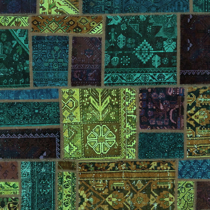 Machine Washable Patchwork Turquoise Transitional Area Rugs, wshabs568turq