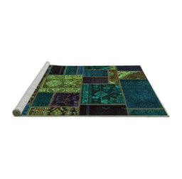 Sideview of Machine Washable Patchwork Turquoise Transitional Area Rugs, wshabs568turq