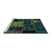 Sideview of Machine Washable Patchwork Turquoise Transitional Area Rugs, wshabs568turq