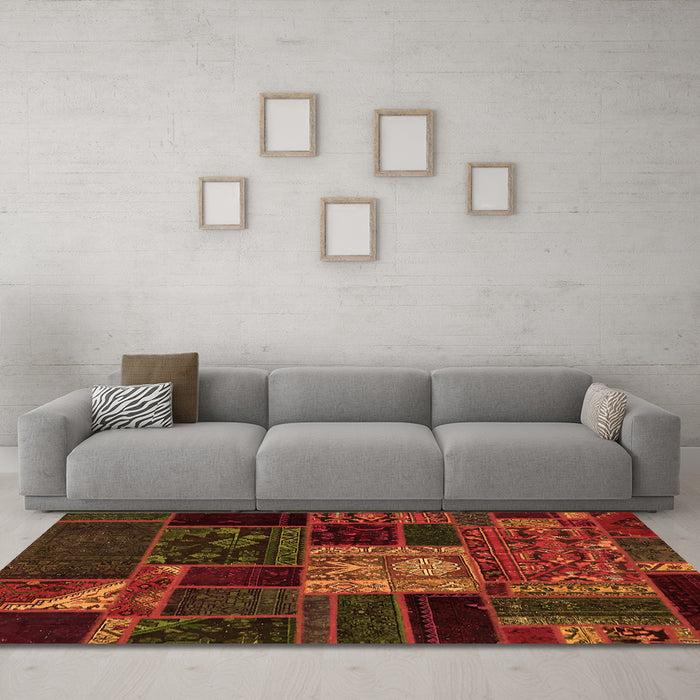 Machine Washable Patchwork Orange Transitional Area Rugs in a Living Room, wshabs568org
