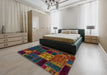 Abstract Coffee Brown Patchwork Rug in a Bedroom, abs568