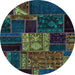 Round Patchwork Light Blue Transitional Rug, abs568lblu