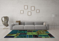 Machine Washable Patchwork Turquoise Transitional Rug, wshabs568turq