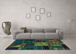 Machine Washable Patchwork Turquoise Transitional Area Rugs in a Living Room,, wshabs568turq