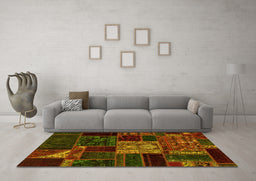 Machine Washable Patchwork Yellow Transitional Rug in a Living Room, wshabs568yw