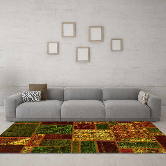 Machine Washable Patchwork Yellow Transitional Rug in a Living Room, wshabs568yw
