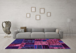 Machine Washable Patchwork Purple Transitional Area Rugs in a Living Room, wshabs568pur