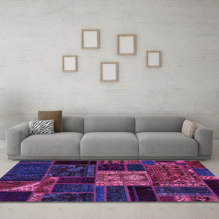 Machine Washable Patchwork Purple Transitional Area Rugs in a Living Room, wshabs568pur