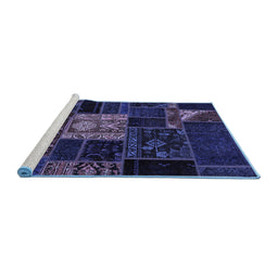 Sideview of Machine Washable Patchwork Blue Transitional Rug, wshabs568blu