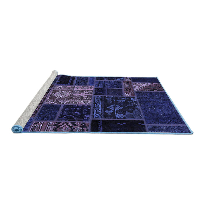 Sideview of Machine Washable Patchwork Blue Transitional Rug, wshabs568blu