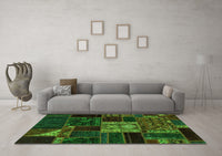 Machine Washable Patchwork Green Transitional Rug, wshabs568grn